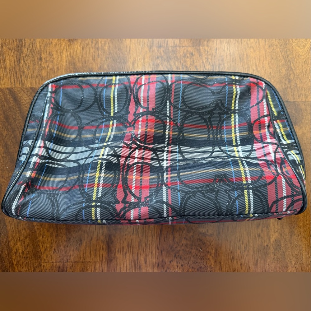 Coach Vintage Poppy Tartan Plaid Multi Stripe Cosmetic Case Zip Bag